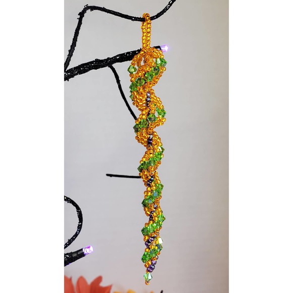 Halloween Orange & Green Crystal Icicle Tree Ornament Beaded Tree Ornament - Picture 1 of 7